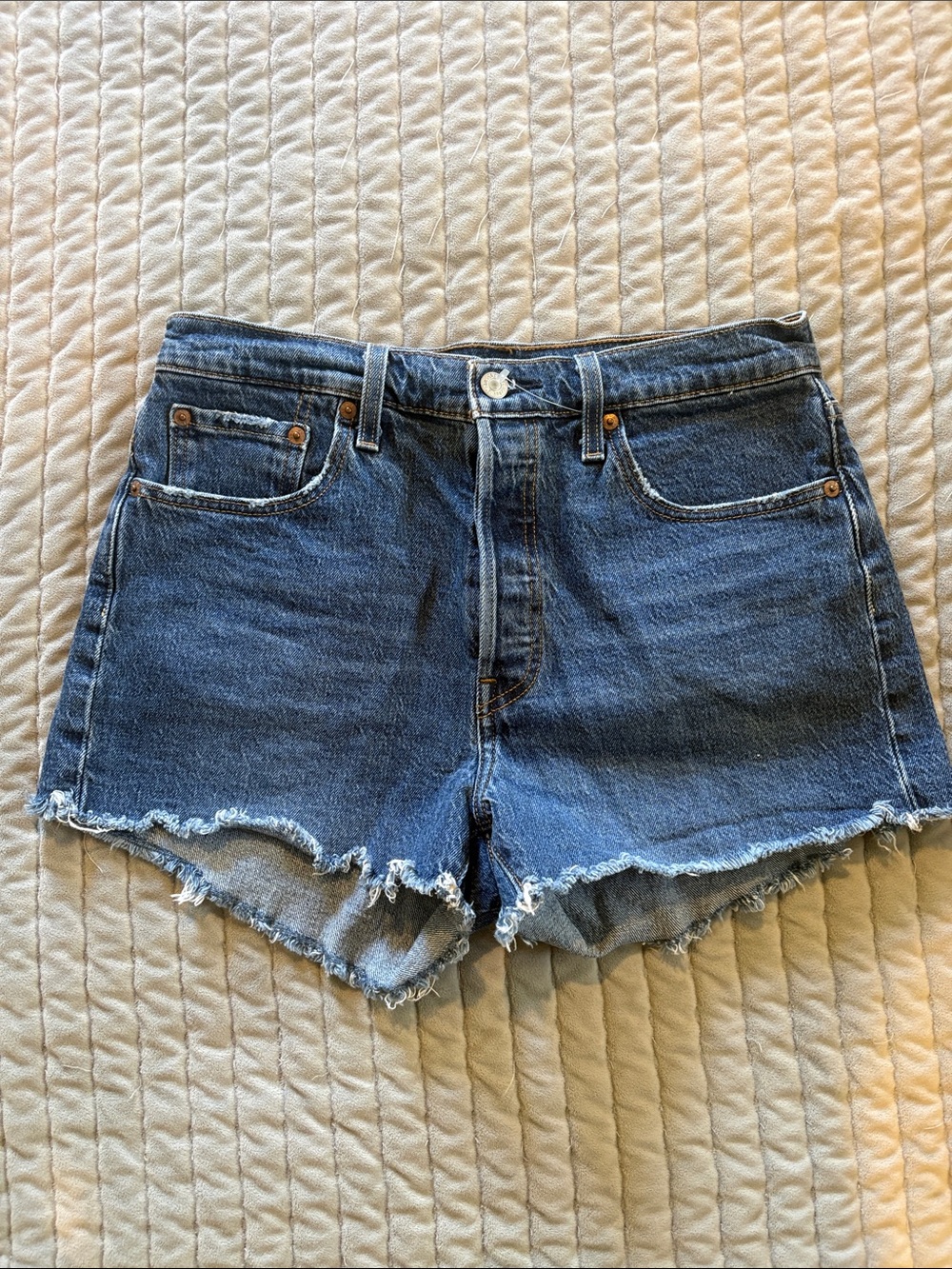 Levi's Dark Blue Raw-Hem Denim Shorts